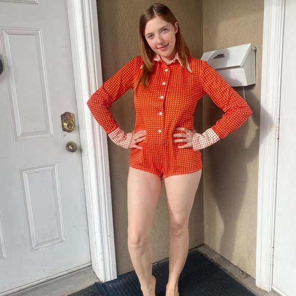 1960s Orange White Polka Jumpsuit - Picture 2 of 4